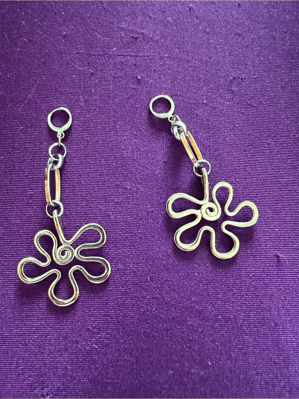 Silver Tone Flower Dangle Earrings